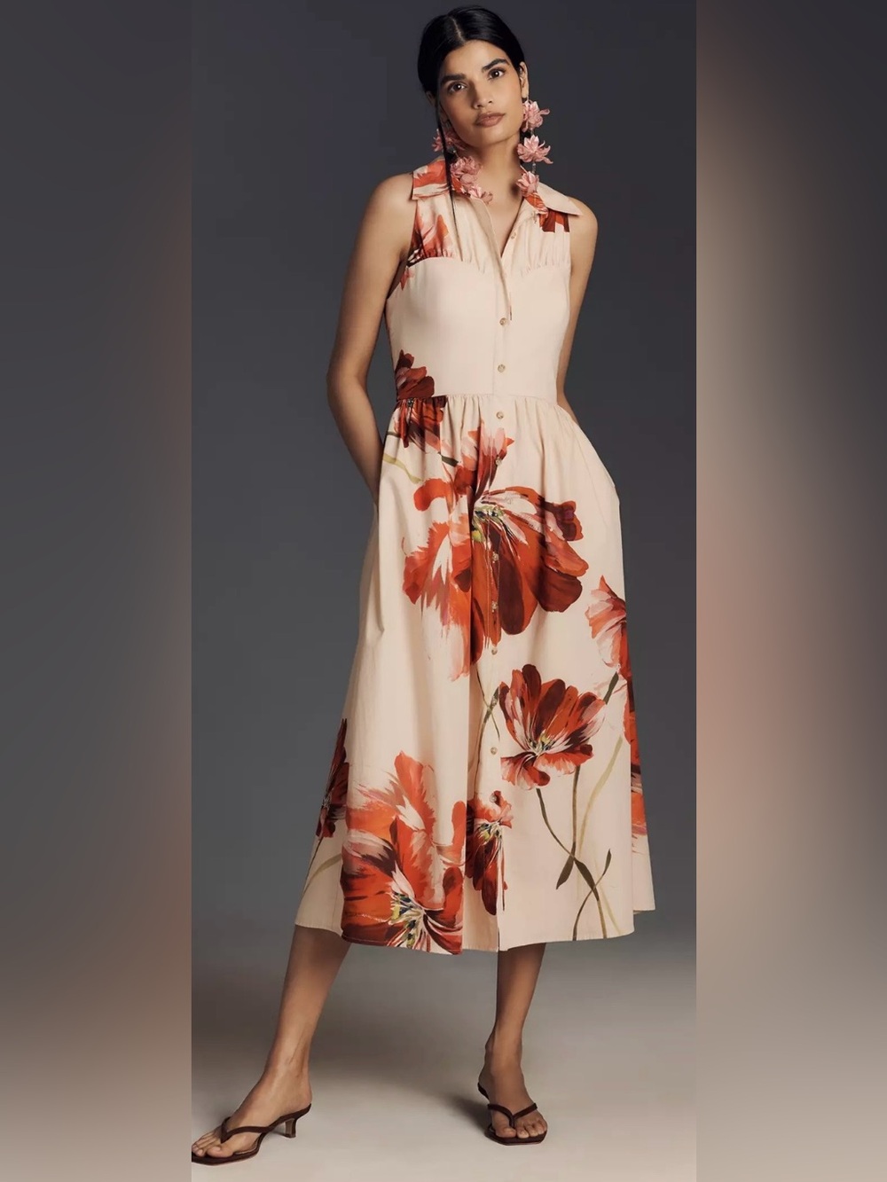 Hutch Vivian Floral Button-Front Midi Dress NWT